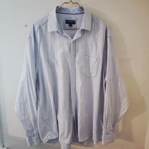 Johnston & Murphy Mens XXL Blue White Textured Cotton Button Down Shirt